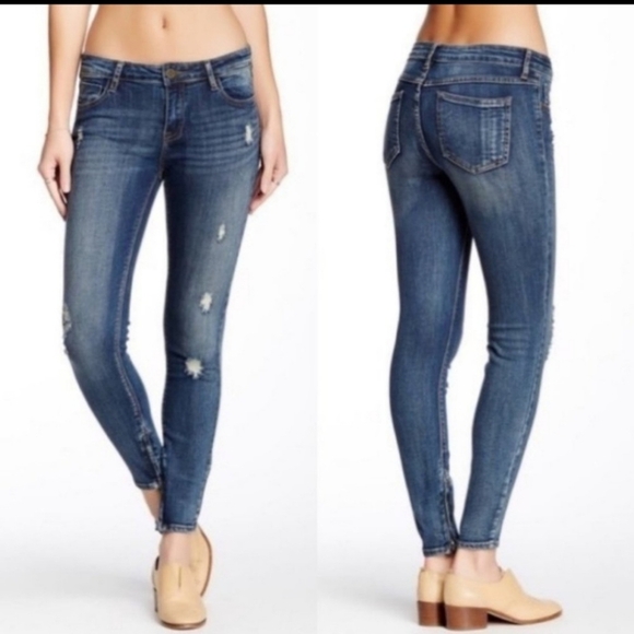 pistola Denim - Pistola Anais Zip Cuff Distressed Jeans 26 Skinny Jeans Stretch Dark Wash